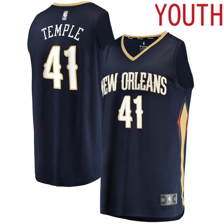 Youth New Orleans Pelicans 41 Garrett Temple Fanatics Branded Navy Icon Edition 2021-22 Fast Break Replica NBA Jersey